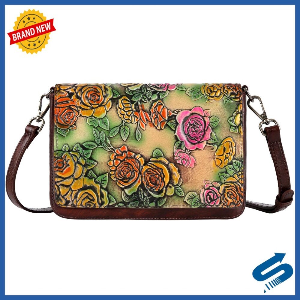 Genuine Leather Crossbody Bag Hand Painted Retro Shoulder Handbag